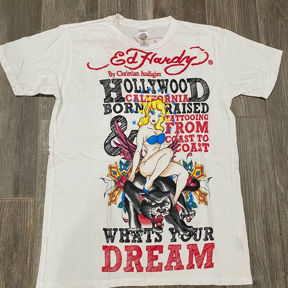 Ed Hardy Men White Hollywood Shirt Panther